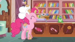 Size: 1920x1080 | Tagged: safe, derpibooru import, screencap, pinkie pie, earth pony, pony, g4, the lost treasure of griffonstone, batter, chef's hat, food, hat, image, indoors, kitchen, oven, png, solo, sugarcube corner