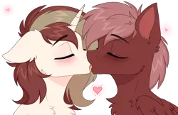 Size: 4635x3000 | Tagged: safe, artist:pesty_skillengton, derpibooru import, oc, unofficial characters only, pegasus, pony, unicorn, blushing, bust, gay, horn, image, kissing, male, png, portrait, stallion, wings