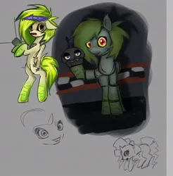 Size: 913x929 | Tagged: safe, artist:grim_the_end, derpibooru import, oc, unofficial characters only, pegasus, pony, animatronic, bipedal, five nights at freddy's, five nights at pinkie's, green mane, image, jpeg