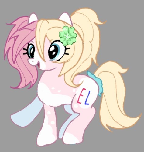 Size: 474x502 | Tagged: safe, artist:grim_the_end, derpibooru import, earth pony, pony, blue eyes, gray background, image, jpeg, open mouth, open smile, pigtails, pink coat, raised hoof, simple background, smiling, solo, twintails, two toned mane