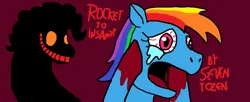 Size: 862x352 | Tagged: semi-grimdark, derpibooru import, pinkie pie, rainbow dash, comic:rocket to insanity, bloodshot eyes, bloody hooves, crying, evil grin, grin, image, png, screaming, sinister, smiling