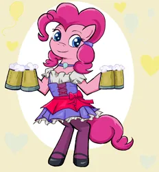 Size: 1168x1256 | Tagged: safe, artist:sallycars, derpibooru import, pinkie pie, earth pony, pony, g4, alcohol, beer, beer mug, choker, clothes, dirndl, dress, female, hoof hold, image, looking at you, mare, oktoberfest, pinkie pie day, png, shoes, smiling, smiling at you, socks, solo, stockings, thigh highs