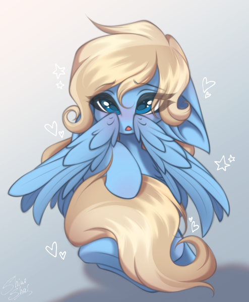 Size: 1647x2000 | Tagged: safe, artist:shinoshai, derpibooru import, oc, oc:lusty symphony, unofficial characters only, pegasus, pony, blushing, chibi, cute, female, image, mare, pegasus oc, png, shy, solo, wings