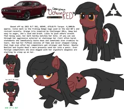 Size: 1664x1467 | Tagged: safe, artist:lrg!!, derpibooru import, oc, oc:octane red, unofficial characters only, pegasus, choker, clothes, dodge (car), dodge challenger, ear fluff, image, implied anon, looking at you, pegasus oc, png, reference sheet, simple background, socks, white background, wings