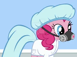 Size: 828x620 | Tagged: safe, artist:ehmedcenthospital, derpibooru import, pinkie pie, g4, clothes, female, gas mask, image, jpeg, lab coat, mask, nurse, solo