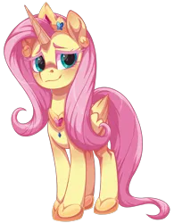 Size: 1458x1872 | Tagged: safe, alternate version, artist:moonseeker, derpibooru import, part of a set, fluttershy, alicorn, pony, g4, alicornified, crown, female, fluttercorn, folded wings, hoof shoes, horn, image, jewelry, mare, png, princess fluttershy, princess shoes, race swap, regalia, simple background, solo, transparent background, wings