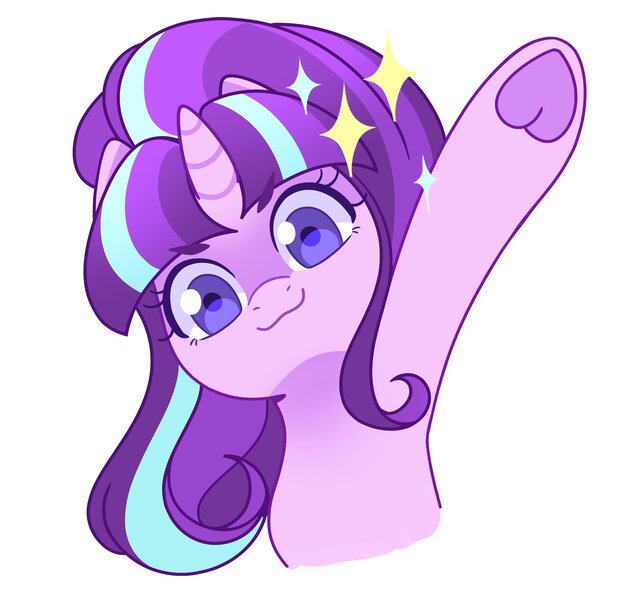 Size: 2894x2711 | Tagged: safe, artist:radiant_toast, derpibooru import, starlight glimmer, pony, unicorn, female, frog (hoof), high res, horn, image, jpeg, mare, raised hoof, s5 starlight, simple background, smiling, solo, underhoof, white background