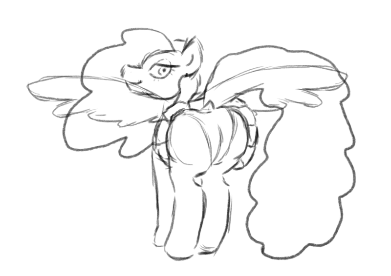 Size: 1274x901 | Tagged: suggestive, artist:localmare, derpibooru import, oc, unofficial characters only, pegasus, pony, ass, butt, clothes, female, flashing, image, looking at you, looking back, looking back at you, pegasus oc, png, sketch, skirt, spread wings, underwear, wings