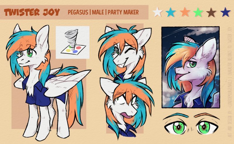 Size: 3373x2073 | Tagged: safe, artist:lonerdemiurge_nail, derpibooru import, oc, oc:twister joy, pegasus, pony, :p, character design, image, my little pony, png, reference, reference sheet, smiling, solo, tongue out