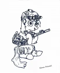 Size: 1552x1888 | Tagged: safe, derpibooru import, earth pony, goggles, gun, helmet, image, jpeg, night vision goggles, rifle, smiling, special forces, tactical, weapon