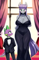 Size: 529x817 | Tagged: safe, ai content, derpibooru import, machine learning generated, novelai, stable diffusion, maud pie, spike, anthro, g4, big breasts, blushing, breasts, busty maud pie, clothes, dress, female, image, indoors, lowres, male, png, prompter:genderface, shipping, straight