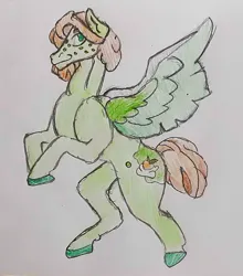 Size: 1250x1418 | Tagged: safe, artist:midday sun, derpibooru import, oc, oc:peaches n. cream, pegasus, pony, flying, image, jpeg, traditional art