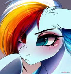 Size: 1964x2048 | Tagged: safe, artist:krissstudios, ponerpics import, oc, unofficial characters only, pony, female, heterochromia, image, jpeg, mare, thinking