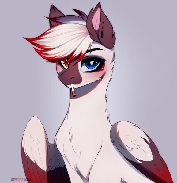 Size: 3947x4096 | Tagged: safe, artist:krissstudios, ponerpics import, oc, unofficial characters only, pony, cigarette, female, heterochromia, image, jpeg, mare