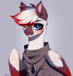 Size: 3947x4096 | Tagged: safe, artist:krissstudios, ponerpics import, oc, unofficial characters only, pony, cigarette, clothes, female, heterochromia, hoodie, image, jpeg, mare