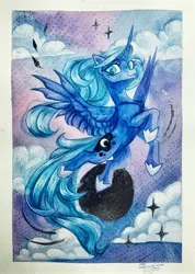 Size: 2798x3921 | Tagged: safe, artist:jsunlight, derpibooru import, princess luna, alicorn, pony, image, jpeg, solo, traditional art, watercolor painting