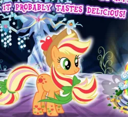 Size: 1024x932 | Tagged: safe, derpibooru import, screencap, applejack, earth pony, pony, game screencap, gameloft, image, jpeg, meme, rainbow power, rainbow power-ified, solo, wow! glimmer