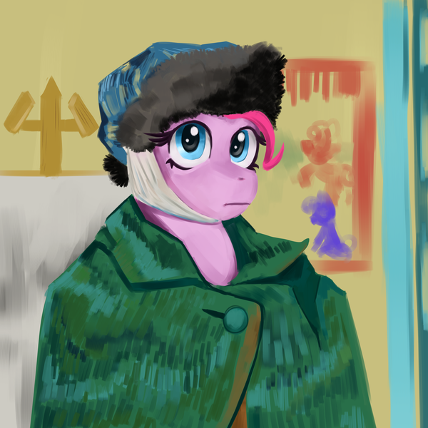 Size: 2000x2000 | Tagged: safe, artist:lillslim, derpibooru import, pinkie pie, ponified, earth pony, pony, g4, bust, clothes, digital art, digital painting, female, image, mare, pinktober, png, portrait, vincent van gogh