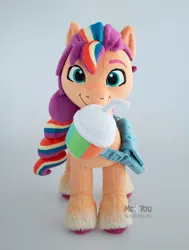 Size: 1500x1985 | Tagged: safe, artist:meplushyou, derpibooru import, sunny starscout, pony, g5, drink, image, irl, jpeg, mouth hold, photo, plushie, smoothie, solo