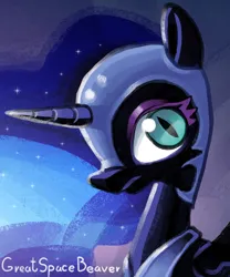 Size: 2951x3542 | Tagged: safe, artist:greatspacebeaver, derpibooru import, nightmare moon, alicorn, pony, bust, female, helmet, image, mare, png, portrait, signature, slit pupils, solo