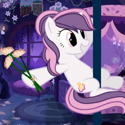 Size: 1280x1280 | Tagged: safe, artist:mia flaffs, derpibooru import, oc, oc:sweetieck dreams, unofficial characters only, pony, unicorn, g4, cute, duo, female, filly, flower, foal, horn, image, jpeg, magic, mare, not sweetie belle, ocbetes, unicorn horn