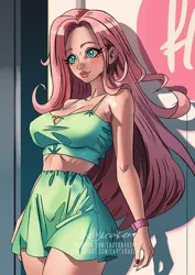 Size: 636x900 | Tagged: safe, artist:ladykraken, derpibooru import, part of a set, fluttershy, human, clothes, female, humanized, image, jpeg, skirt, solo