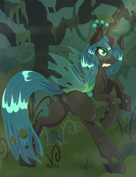 Size: 1687x2184 | Tagged: suggestive, alternate version, artist:annuthecatgirl, derpibooru import, queen chrysalis, changeling, changeling queen, bugbutt, butt, chrysalass, female, image, photo, plot, png, solo