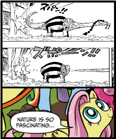 Size: 395x470 | Tagged: safe, derpibooru import, edit, fluttershy, brachiosaurus, dinosaur, pegasus, pony, g4, exploitable meme, image, meme, modular, nature is so fascinating, obligatory pony, one piece, png, queen (one piece)