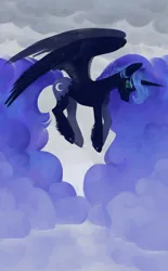 Size: 1926x3114 | Tagged: safe, artist:aphphphphp, derpibooru import, princess luna, alicorn, pony, g4, female, flying, image, jpeg, mare, solo