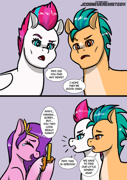 Size: 2894x4093 | Tagged: safe, artist:jcosneverexisted, derpibooru import, hitch trailblazer, pipp petals, zipp storm, earth pony, pegasus, pony, g5, comic, crying, dialogue, filter, image, implied sparky sparkeroni, jpeg, lantern jaw of justice, laughing, mewing, mobile phone, phone, simple background, smartphone, speech bubble, tears of laughter, trio