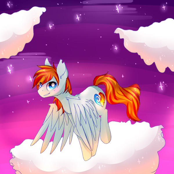 Size: 2000x2000 | Tagged: safe, artist:amiicommissions, derpibooru import, oc, oc:heartfire, pegasus, pony, cloud, image, male, png, solo, stallion