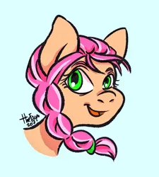 Size: 923x1024 | Tagged: safe, artist:ilcerbiastrello, derpibooru import, sunny starscout, earth pony, pony, g5, 2021, bust, female, image, jpeg, mare, open mouth, open smile, portrait, signature, simple background, smiling, solo