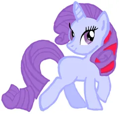 Size: 652x600 | Tagged: safe, artist:samira066, derpibooru import, sparkler (g1), pony, unicorn, g1, g4, adult blank flank, blank flank, closed mouth, evolution of rarity, female, g1 to g4, generation leap, horn, image, png, raised leg, recolor, rotated head, simple background, smiling, solo, walking, white background