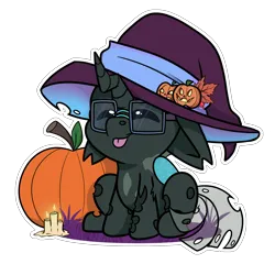 Size: 1900x1824 | Tagged: safe, derpibooru import, oc, oc:tarsi, changeling, candle, changeling oc, commission, halloween, hat, holiday, image, png, pumpkin, witch hat, ych result