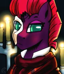 Size: 3319x3838 | Tagged: safe, artist:dsana, derpibooru import, fizzlepop berrytwist, tempest shadow, pony, unicorn, g4, broken horn, bust, candle, clothes, costume, female, halloween, halloween costume, holiday, horn, image, looking at you, mare, mask, nightmare night, phantom of the opera, png, solo