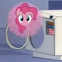 Size: 640x640 | Tagged: safe, derpibooru import, edit, edited screencap, screencap, pinkie pie, earth pony, pony, female, floating, fluffy, head, image, jpeg, looking at you, mare, pink panther, serious, serious face, solo, surprised, washing machine