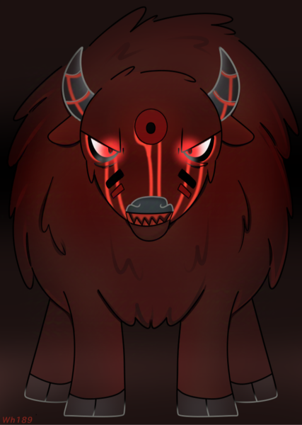 Size: 682x958 | Tagged: semi-grimdark, artist:wh189, derpibooru import, buffalo, ghost, undead, angry, black background, blood, broken horn, furious, grimdark source, horn, horns, image, png, red eyes, simple background, story art, unshorn fetlocks