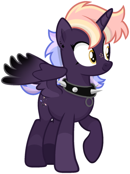 Size: 1079x1444 | Tagged: safe, artist:sapphiretwinkle, derpibooru import, oc, oc:piercing nebula, alicorn, pony, choker, female, image, mare, png, simple background, solo, spiked choker, transparent background