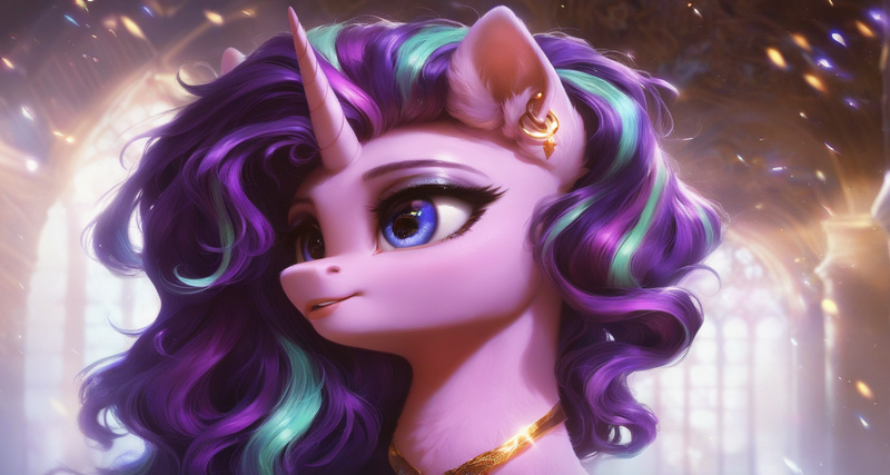 Size: 1680x896 | Tagged: safe, ai content, derpibooru import, machine learning generated, prompter:ilham470, starlight glimmer, pony, unicorn, g4, horn, image, png