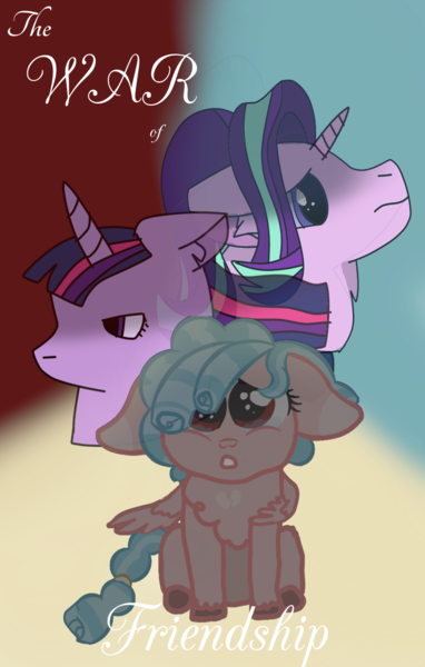 Size: 1094x1719 | Tagged: safe, artist:birbnerd17, derpibooru import, cozy glow, starlight glimmer, twilight sparkle, g4, cover, image, png, title