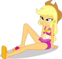 Size: 1444x1390 | Tagged: safe, alternate version, artist:dustinwatsongkx, derpibooru import, applejack, human, equestria girls, g4, applejack's hat, bare shoulders, clothes, clothes swap, cowboy hat, female, freckles, hat, image, pinkie pie swimsuit, png, simple background, sleeveless, solo, swimsuit, swimsuit swap, transparent background