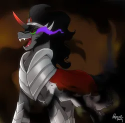 Size: 1024x1009 | Tagged: safe, artist:renciel, derpibooru import, king sombra, pony, umbrum, unicorn, g4, horn, image, jpeg, male, open mouth, sharp teeth, solo, sombra eyes, stallion, teeth