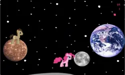 Size: 1252x750 | Tagged: safe, derpibooru import, doctor whooves, pinkie pie, time turner, earth pony, g4, collect cupcakes lick ponies, earth, female, flash game, image, jpeg, male, moon, planet, space, stars, youtube link