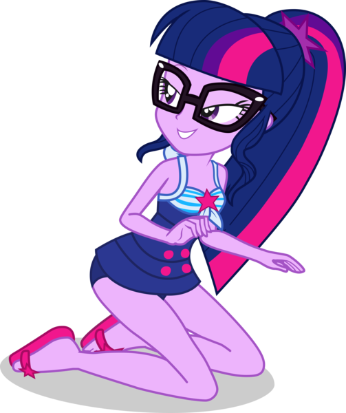 Size: 3125x3727 | Tagged: safe, alternate version, artist:dustinwatsongkx, derpibooru import, sci-twi, twilight sparkle, human, equestria girls, equestria girls series, g4, x marks the spot, bare shoulders, clothes, equestria girls specials, female, glasses, high res, image, kneeling, my little pony equestria girls: better together, my little pony equestria girls: forgotten friendship, one-piece swimsuit, png, sandals, sci-twi swimsuit, simple background, sleeveless, solo, swimsuit, transparent background, vector