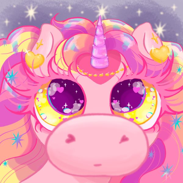 Size: 7087x7087 | Tagged: safe, artist:melassa, derpibooru import, oc, oc:melassa, alicorn, big eyelashes, big eyes, bust, close-up, closed mouth, detailed, eyelashes, gasoline stains, gold, heart, heart eyes, horn, image, jewelry, png, portrait, profile picture, sparkles, three toned mane, wingding eyes, yellow eyes