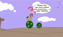 Size: 1250x750 | Tagged: safe, derpibooru import, doctor whooves, pinkie pie, time turner, earth pony, g4, collect cupcakes lick ponies, dialogue, female, flash game, image, jpeg, male, youtube link