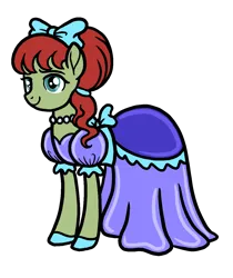 Size: 1090x1300 | Tagged: safe, artist:melspyrose, derpibooru import, draggle, ponified, pony, g1, g4, bow, clothes, dress, g1 to g4, gala dress, generation leap, hair bow, happy, image, png, smiling