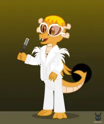 Size: 1189x1416 | Tagged: safe, artist:wheatley r.h., derpibooru import, oc, oc:myoozik the dragon, unofficial characters only, dragon, derpibooru exclusive, dragon oc, elton john, glasses, gradient background, image, jewelry, jpeg, microphone, necklace, non-pony oc, simple background, single panel, solo, tooth necklace, vector, watermark