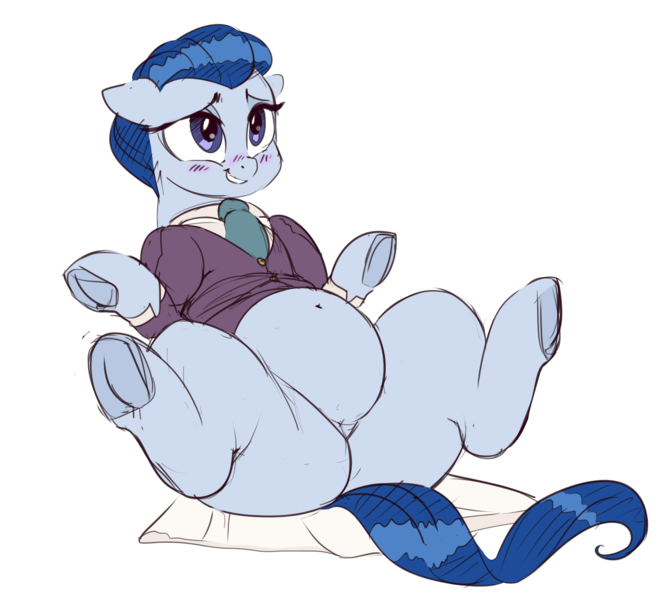 Size: 2448x2214 | Tagged: suggestive, artist:polofastter, artist:sirmasterdufel, derpibooru import, ever essence, pony, g4, belly, belly button, big belly, blushing, chubby, clothes, fat, female, floppy ears, high res, image, lying down, mare, on back, perfume, png, pubic mound, simple background, solo, solo female, transparent background, underhoof