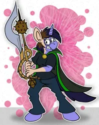 Size: 1677x2114 | Tagged: safe, artist:sketchymouse, derpibooru import, oc, oc:deep delver, unofficial characters only, human, pony, unicorn, cape, clothes, curse, dungeons and dragons, female, hooves, horn, human to pony, image, male, male to female, mare, muzzle, outline, pen and paper rpg, png, rpg, rule 63, sword, tail, transformation, transgender transformation, weapon